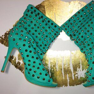 Green and Gold Spiked Heels